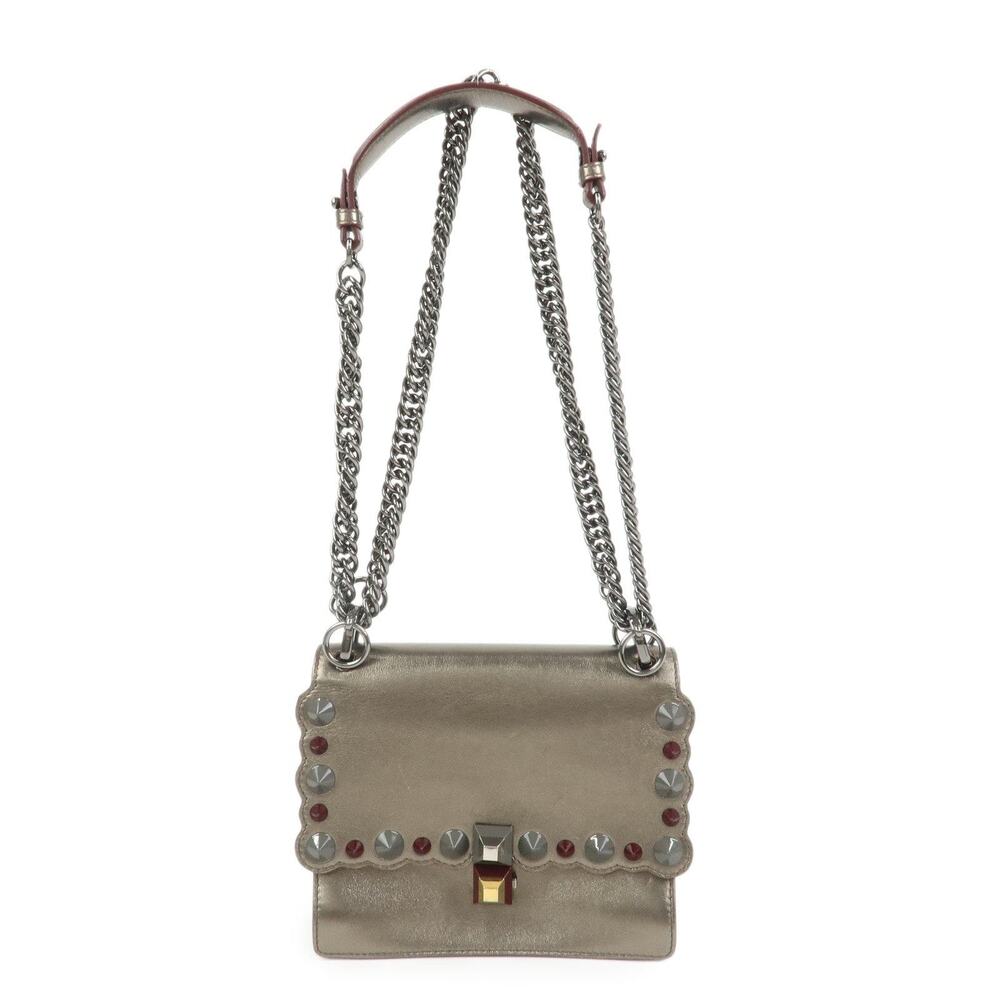 Fendi Mini Kan I Calfskin Flap Bag Gray Leather